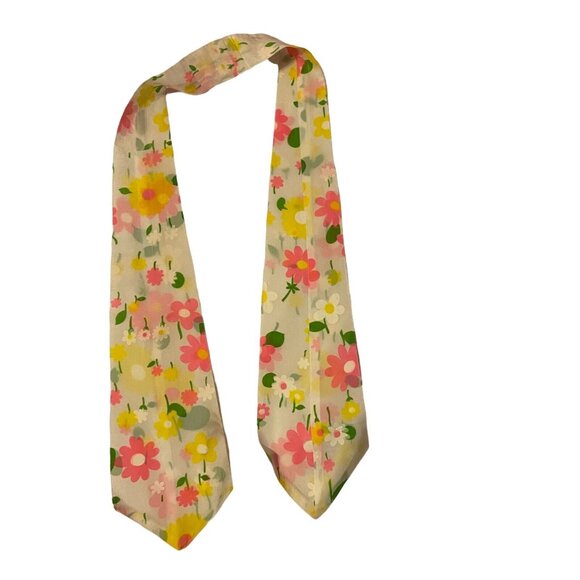 #4920 Vintage 3 Scarf daisy , orange chiffon, tie scarf - Picture 2 of 12